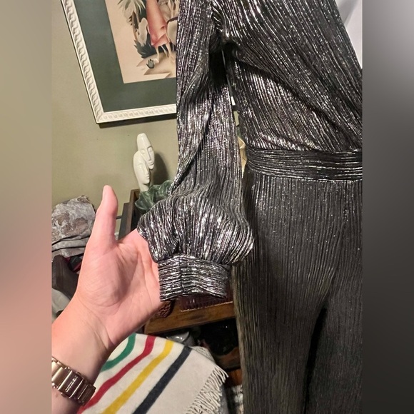 Anthropology Uptown Jumpsuit Elegant Silver Jumpsuit - Picture 6 of 9
